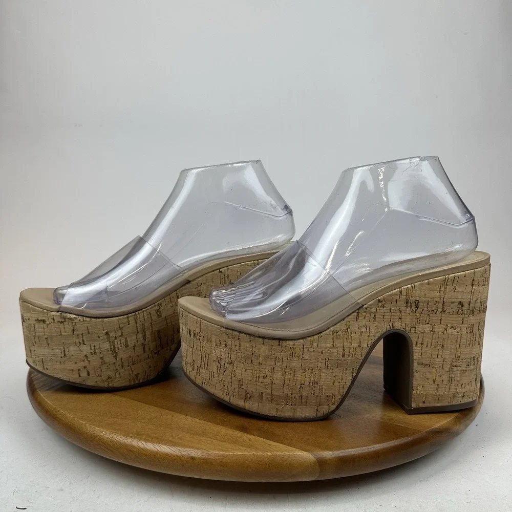 Womens Schutz Dalle Vinyl Cork Slip On Platform‎ Sandals Heels Size 9 B NWOB